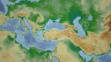 Hindi. Mahalle - ülkenin dış hatlarıyla uzak perspektif. renk fiziksel haritası