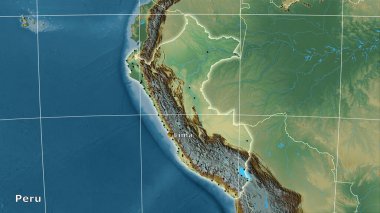 Stereografik projeksiyondaki topografik yardım haritasında Peru alanı - ana bileşim
