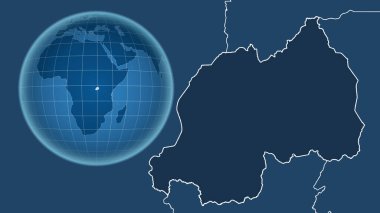 Ruanda 'da. Zoom haritasına karşı ülkenin şekline sahip bir dünya. Sadece şekiller - kara / okyanus maskesi