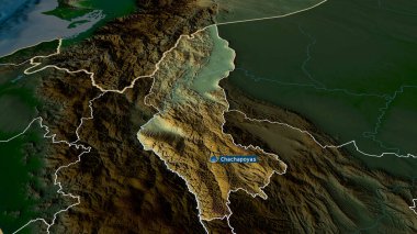 Amazonlar - Peru bölgesi yakınlaştırıldı ve sermaye ile vurgulandı. Ana fiziksel manzara özellikleri. 3B görüntüleme