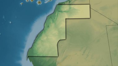 Stereografik projeksiyondaki topografik yardım haritasında Batı Sahra bölgesi - koyu parlak dış hatlı raster tabakalarının ham bileşimi