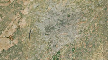 Taşkent City, Özbekistan. Uydu görüntüleri. Ülke alanına göre şekillendirilmiş. 3B görüntüleme