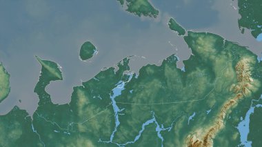 Nenets, Rusya 'nın özerk bölgesi. Göller ve nehirlerle renkli rahatlama. Ülke alanına göre şekillendirilmiş. 3B görüntüleme