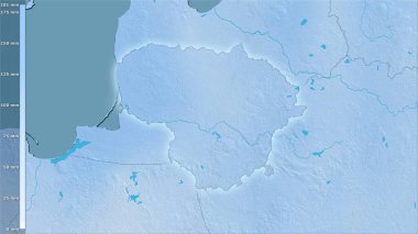 Litvanya bölgesinin en soğuk çeyreğinin efsanevi stereografik projeksiyonla yağışı - ışık saçan ana hatlı raster tabakalarının ham bileşimi