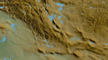 Hovd, Moğolistan vilayeti. Gölleri ve nehirleri olan renkli gölge verileri. Ülke alanına göre şekillendirilmiş. 3B görüntüleme