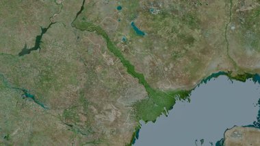 Astrakhan, Rusya bölgesi. Uydu görüntüleri. Ülke alanına göre şekillendirilmiş. 3B görüntüleme