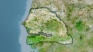 Uydudaki Senegal alanı stereografik projeksiyondaki bir harita - koyu parlak çizgili raster tabakalarının ham bileşimi