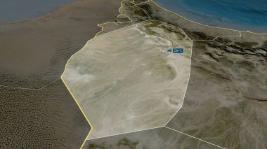 Al Dhahira - Umman bölgesi büyümüş ve sermaye ile vurgulanmış. Uydu görüntüleri. 3B görüntüleme