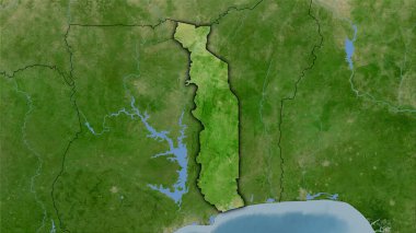Stereografik projeksiyondaki B uydusundaki Togo alanı - koyu parlak çizgili raster tabakalarının ham bileşimi