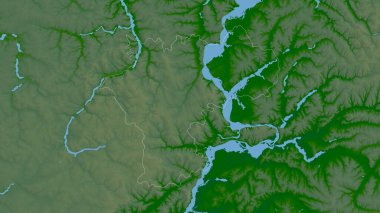 Ul'yanovsk, region of Russia. Colored shader data with lakes and rivers. Shape outlined against its country area. 3D rendering clipart