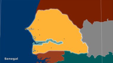 Stereografik projeksiyondaki idari bölümler haritasında Senegal alanı - ana bileşim