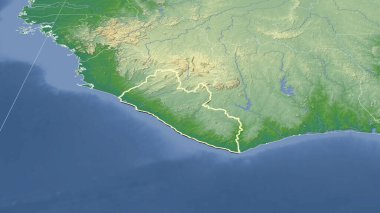 Liberya ve mahallesi. Uzak eğimli perspektif - şekil çizilmiş. renk fiziksel haritası