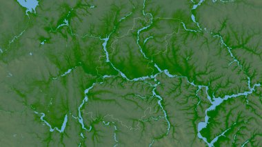 Nizhegorod, Rusya bölgesi. Gölleri ve nehirleri olan renkli gölge verileri. Ülke alanına göre şekillendirilmiş. 3B görüntüleme