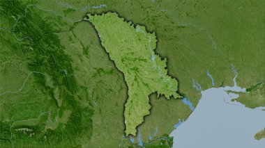 Stereografik projeksiyondaki B uydusunun Moldova alanı - koyu parlak dış hatlı raster tabakalarının ham bileşimi