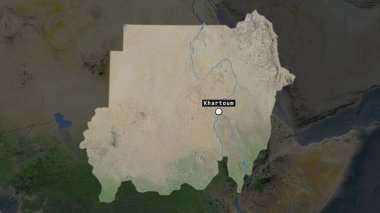 Sudan 'ın başkent noktası ve semtinin dedoymamış haritasında işaretlenmiş bölgesi. Uydu görüntüleri