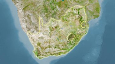 Uydudaki Güney Afrika bölgesi stereografik projeksiyondaki bir harita - ışık saçan ana hatlı raster tabakalarının ham bileşimi