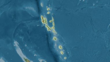 Stereografik projeksiyondaki topografik yardım haritasında Vanuatu bölgesi - ışık saçan ana hatlı raster tabakalarının ham bileşimi