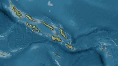 Solomon Adaları bölgesi stereografik projeksiyondaki topografik yardım haritasında - koyu parlak dış hatlı raster tabakalarının ham bileşimi
