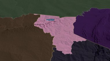Savanes - Togo bölgesi yakınlaştırıldı ve sermaye ile vurgulandı. İdari bölümün renkli ve çarpık haritası. 3B görüntüleme