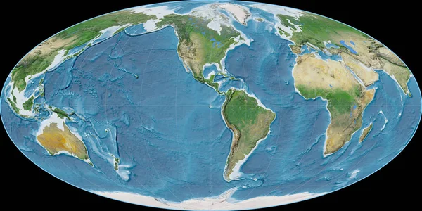 Světová Mapa Mollweidově Projekci Soustřeďuje Západní Délky Satelitní Snímky Syrový — Stock fotografie