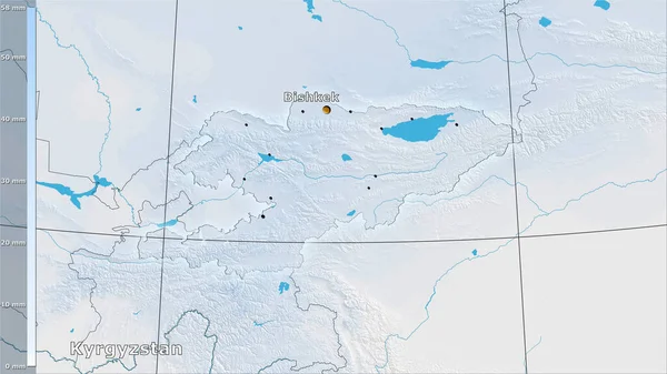 Précipitation Mois Sec Dans Zone Kirghize Dans Projection Stéréographique Avec — Photo