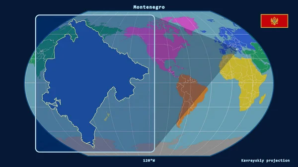 Zoomed Vista Del Montenegro Contorno Con Linee Prospettiche Contro Una — Foto Stock