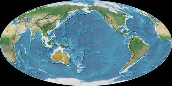 Světová Mapa Mollweidově Projekci Soustředila 170 Západní Délky Satelitní Snímky — Stock fotografie