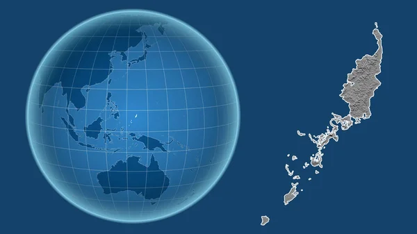 パラオ 青い背景に孤立した輪郭を持つ拡大地図に対して 国の形をした球体 グレースケール標高図 — ストック写真