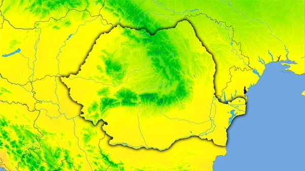 立体投影の年間温度マップ上のルーマニア領域 暗い輝く輪郭を持つラスター層の生の組成 — ストック写真