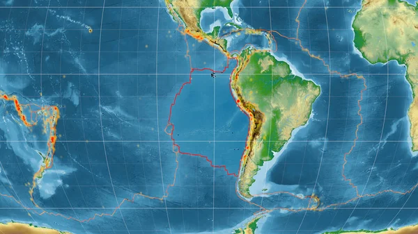 ナスカ テクトニック プレートは カヴライスキーの投影における地球の色物理学的地図について概説した 3Dレンダリング — ストック写真