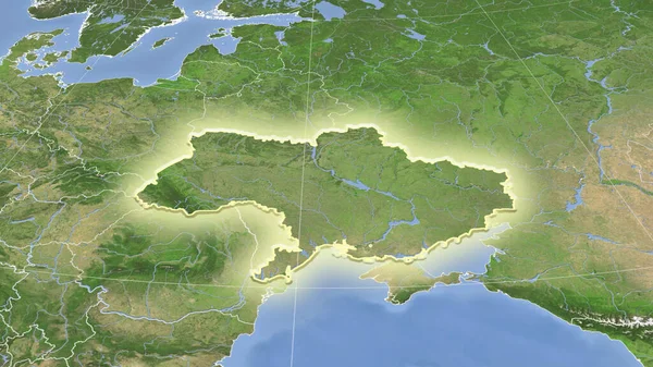 Die Ukraine Und Ihre Nachbarschaft Distanzierte Schrägperspektive Form Glühte Satellitenbilder — Stockfoto