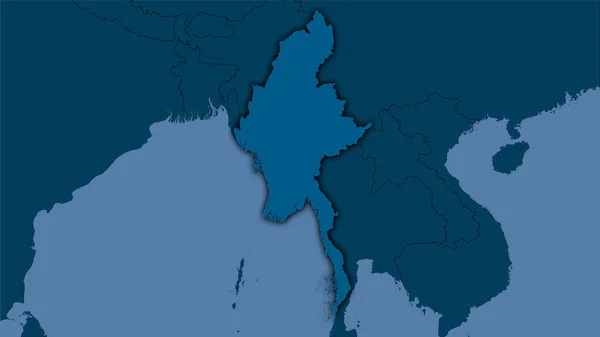 Area Myanmar Pada Peta Solid Dalam Proyeksi Stereografi Komposisi Mentah — Stok Foto