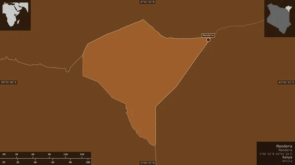 Mandera Contea Del Kenya Solidi Modellati Con Laghi Fiumi Forma — Foto Stock