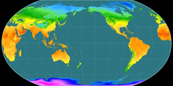 World Map Robinson Projection Centered 170 West Longitude Mean Annual — Stock Photo, Image