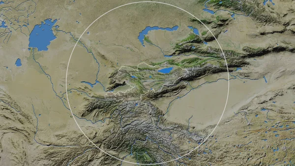 Rozšířená Oblast Kyrgyzstánu Obklopená Kruhem Pozadí Jeho Okolí Satelitní Snímky — Stock fotografie