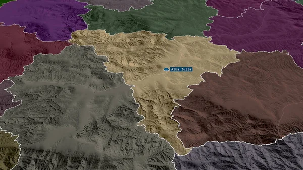 Альба Округ Румынии Увеличенный Выделенный Капиталом Цветная Карта Административного Деления — стоковое фото