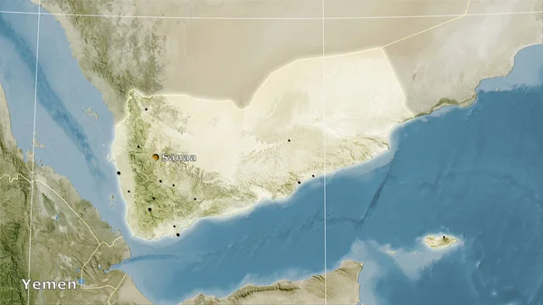 Йемен Площадь Спутниковой Карте Стереографической Проекции Основная Композиция — стоковое фото