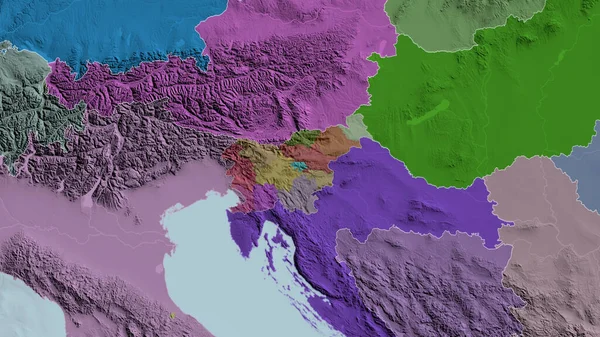 Eslovenia Zoomed Barrio Mapa Coloreado Tocado División Administrativa Renderizado — Foto de Stock