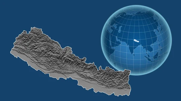 Nepal Globo Con Forma Del Paese Mappa Ingrandita Con Suo — Foto Stock