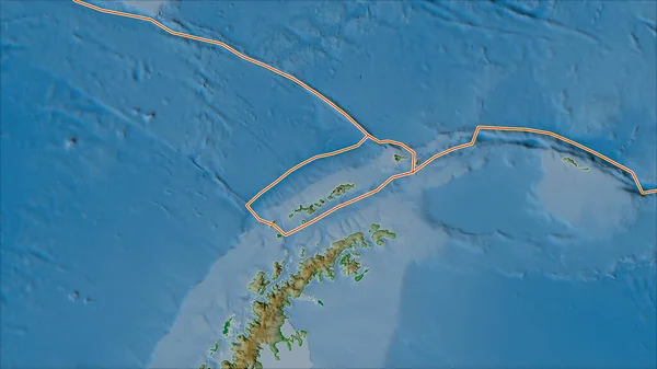 构造板块与紧邻设得兰板块地区的物理地图接壤 Van Der Grinten I投影 斜变换 — 图库照片