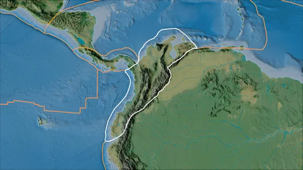 Van Der Grinten I投影 斜变换 地形图上的北安第斯山脉板块和相邻板块的边界 — 图库照片