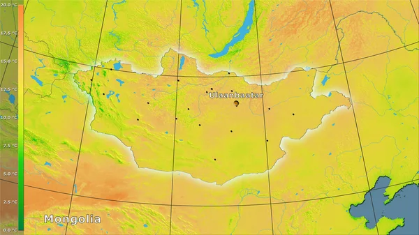 Gemiddelde Dagtemperatuur Variatie Binnen Mongolië Stereografische Projectie Met Legende Hoofdcompositie — Stockfoto