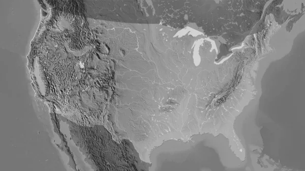 United States Mainland Area Grayscale Elevation Map Stereographic Projection Raw — Stock Photo, Image