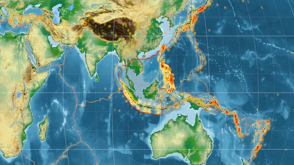 Sunda Tektonická Deska Nastíněná Globální Barevné Fyzické Mapě Projekci Kavrayskiy — Stock fotografie