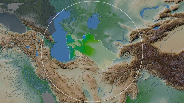 Área Ampliada Turkmenistán Rodeada Por Círculo Fondo Barrio Mapa Físico —  Fotos de Stock