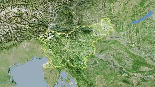 Obszar Słowenii Mapie Satelitarnej Projekcji Stereograficznej Surowa Kompozycja Warstw Rastrowych — Zdjęcie stockowe