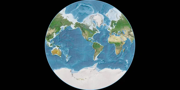 Světová Mapa Van Der Grintenově Projekci Soustřeďuje Západní Délky Satelitní — Stock fotografie