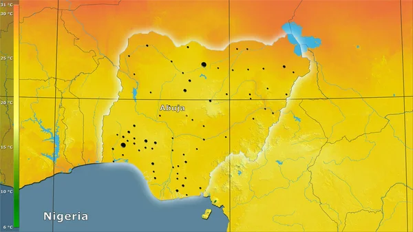 Μέση Θερμοκρασία Του Θερμότερου Τριμήνου Στην Περιοχή Της Νιγηρίας Στην — Φωτογραφία Αρχείου