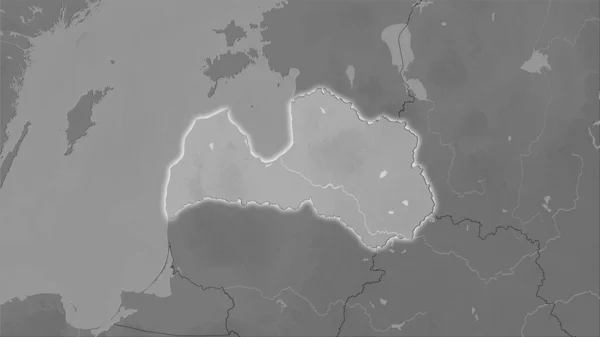 Lotyšsko Mapě Nadmořské Výšky Stupních Šedi Stereografické Projekci Hrubé Složení — Stock fotografie