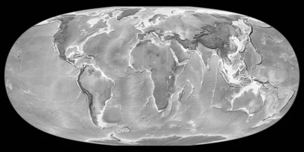 World Map Mcbryde Thomas Projection Centered East Longitude Grayscale Elevation — Stock Photo, Image